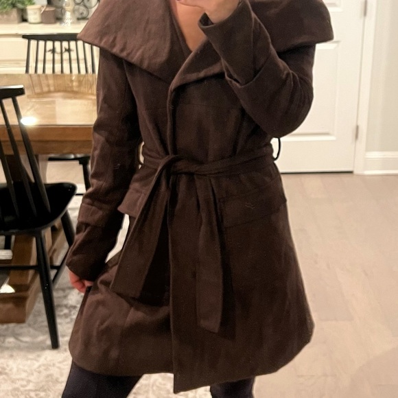 DIAA Jackets & Blazers - NWT Dark Brown Faux Wool Wrap-Tie Coat